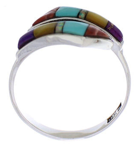 Multicolor Inlay And Genuine Sterling Silver Ring Size 6-3/4 ZX35758