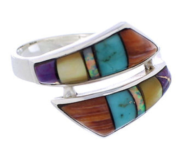 Multicolor Inlay And Genuine Sterling Silver Ring Size 6-3/4 ZX35767