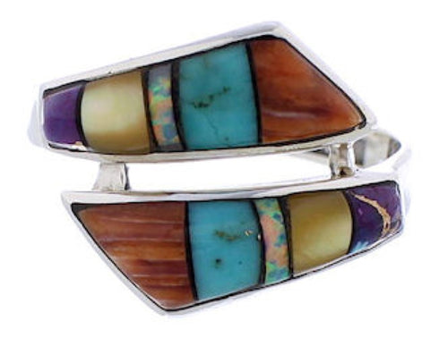 Multicolor Inlay Southwest Sterling Silver Ring Size 5-3/4 ZX35764