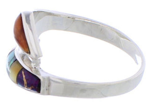 Multicolor Inlay And Genuine Sterling Silver Ring Size 6-3/4 ZX35767