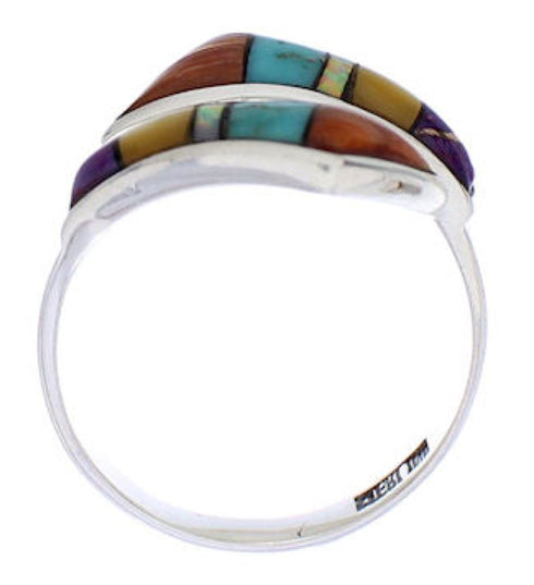 Multicolor Inlay And Genuine Sterling Silver Ring Size 6-3/4 ZX35767