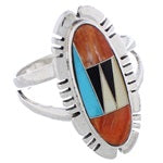 Multicolor Inlay Jewelry Sterling Silver Ring Size 6-1/2 EX21946