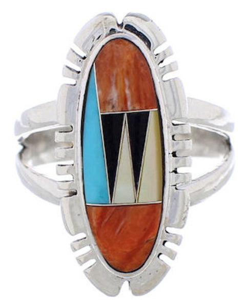 Multicolor Inlay Jewelry Sterling Silver Ring Size 6-1/2 EX21946