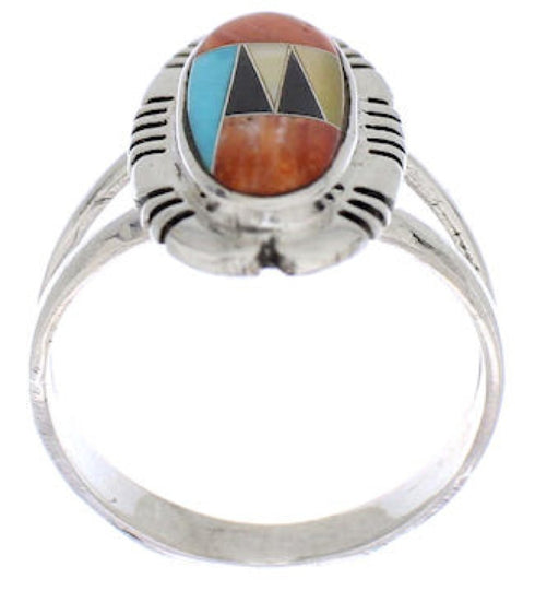 Multicolor Inlay Jewelry Sterling Silver Ring Size 6-1/2 EX21946