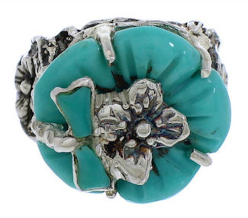 Silver Turquoise Flower Dragonfly Jewelry Ring Size 4-3/4 EX23310