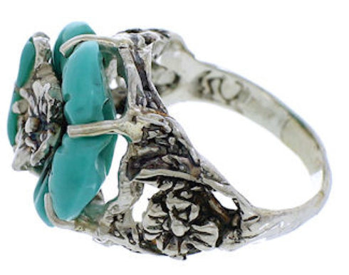 Silver Turquoise Flower Dragonfly Jewelry Ring Size 4-3/4 EX23310
