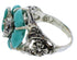 Silver Turquoise Flower Dragonfly Jewelry Ring Size 4-3/4 EX23310