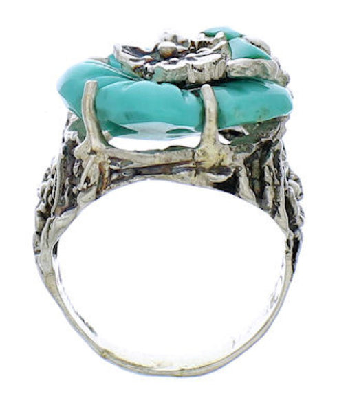 Silver Turquoise Flower Dragonfly Jewelry Ring Size 4-3/4 EX23310