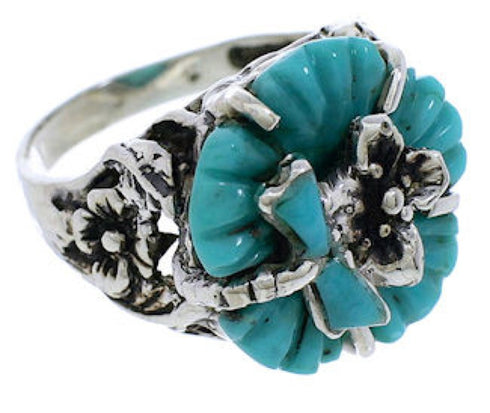 Southwestern Turquoise Silver Flower Dragonfly Ring Size 5-1/4 EX23324