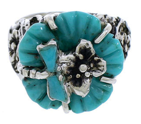 Southwestern Turquoise Silver Flower Dragonfly Ring Size 5-1/4 EX23324