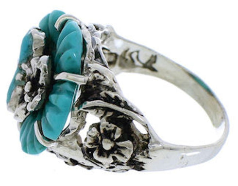 Southwestern Turquoise Silver Flower Dragonfly Ring Size 5-1/4 EX23324