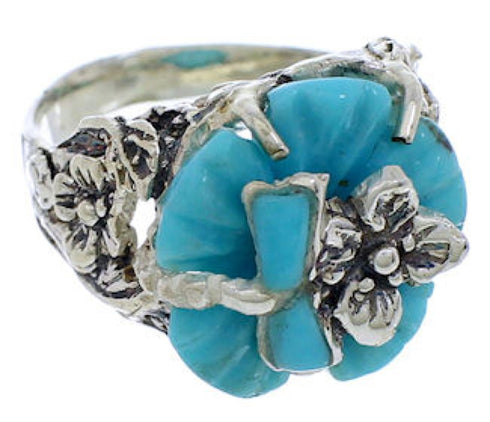 Silver Turquoise Southwestern Flower Dragonfly Ring Size 6-1/2 EX23354
