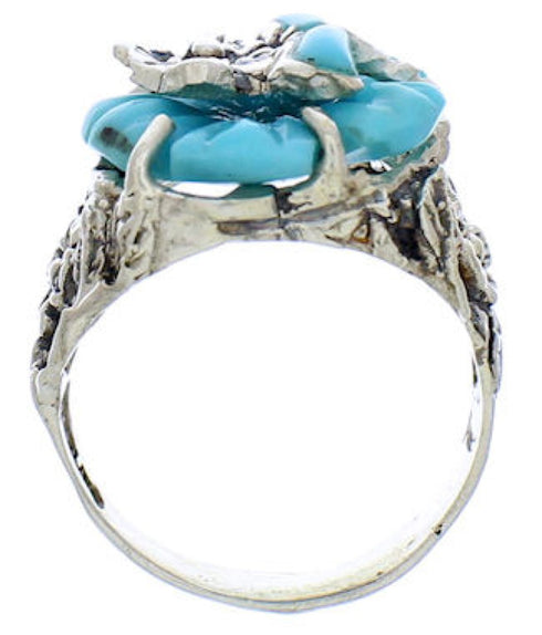 Silver Turquoise Southwestern Flower Dragonfly Ring Size 6-1/2 EX23354