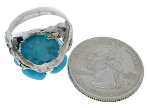 Silver Turquoise Southwestern Flower Dragonfly Ring Size 6-1/2 EX23354