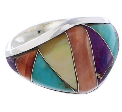 Southwest Jewelry Multicolor Sterling Silver Ring Size 6-3/4 EX22440