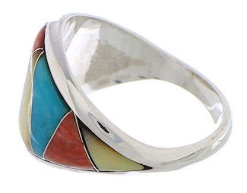 Sterling Silver Multicolor Inlay Jewelry Ring Size 8-3/4 EX22457