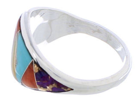 Multicolor Turquoise Inlay Sterling Silver Ring Size 6-3/4 EX22473