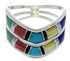 Authentic Sterling Silver Multicolor Inlay Southwest Ring Size 6-3/4 VX59510