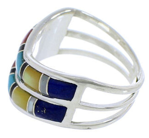 Southwest Genuine Sterling Silver Multicolor Inlay Ring Size 5 VX58498