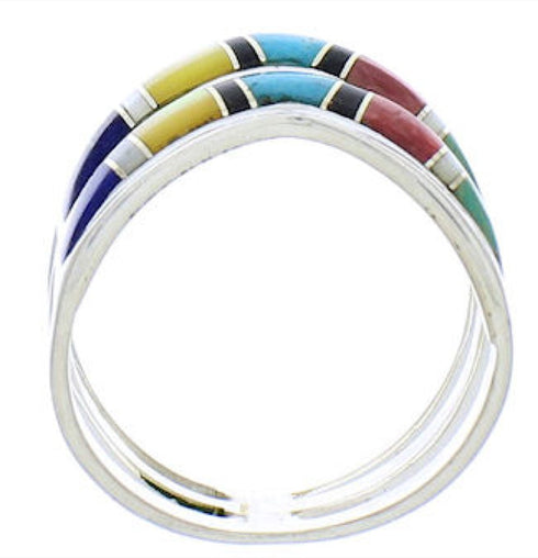 Southwest Genuine Sterling Silver Multicolor Inlay Ring Size 5 VX58498