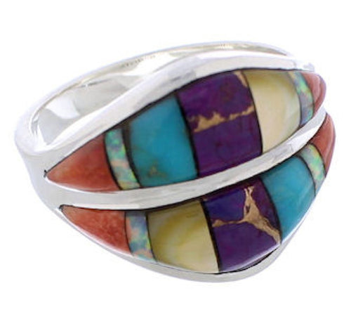 Silver Multicolor Jewelry Southwestern Ring Size 7-3/4 MX23393