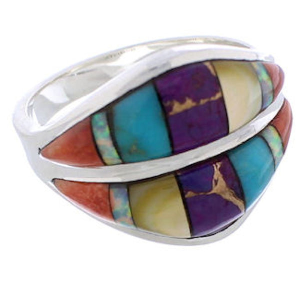 Silver Multicolor Jewelry Southwestern Ring Size 7-3/4 MX23393