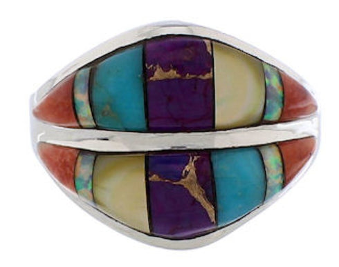 Silver Multicolor Jewelry Southwestern Ring Size 7-3/4 MX23393