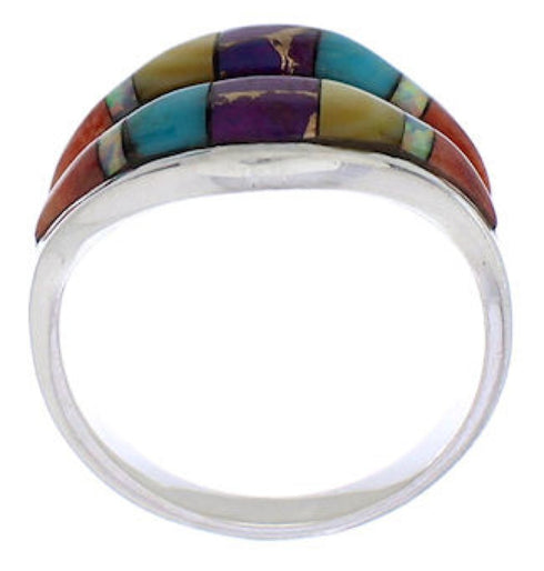 Silver Multicolor Jewelry Southwestern Ring Size 7-3/4 MX23393