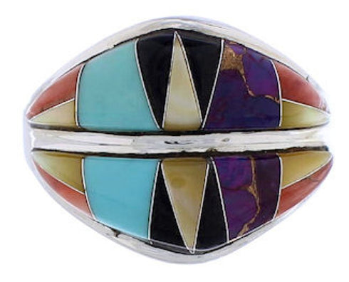 Silver Jewelry Southwest Turquoise Multicolor Ring Size 6-3/4 MX23421
