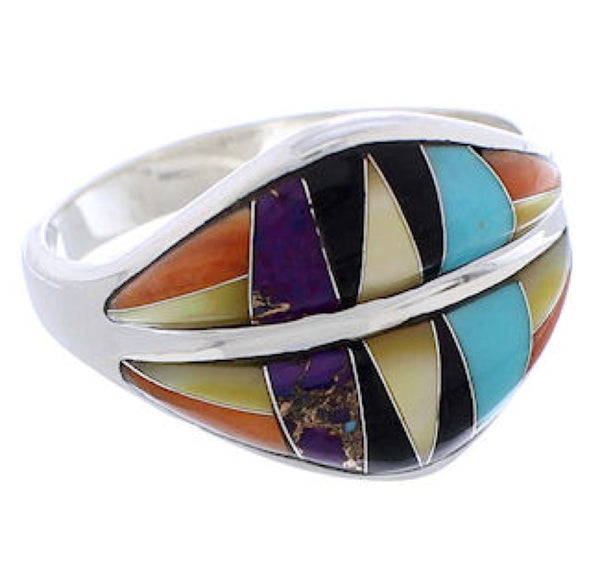 Turquoise Multicolor Inlay Sterling Silver Ring Size 7-3/4 MX23429