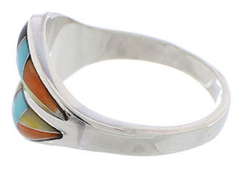 Turquoise Multicolor Inlay Sterling Silver Ring Size 7-3/4 MX23429