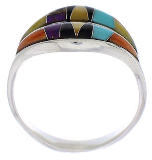 Turquoise Multicolor Inlay Sterling Silver Ring Size 7-3/4 MX23429