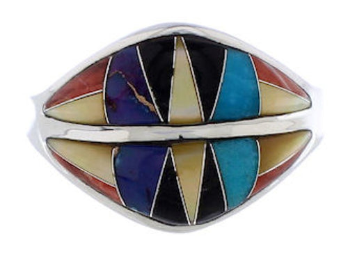 Sterling Silver Southwest Multicolor Inlay Ring Size 6-3/4 MX23440