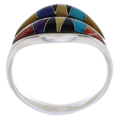 Sterling Silver Southwest Multicolor Inlay Ring Size 6-3/4 MX23440