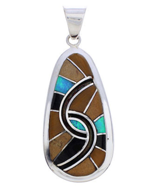 Tiger Eye Multicolor Inlay Sterling Silver Pendant MX21887