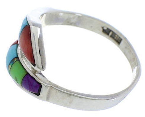 Authentic Sterling Silver Multicolor Inlay Ring Size 7-1/2 VX36432