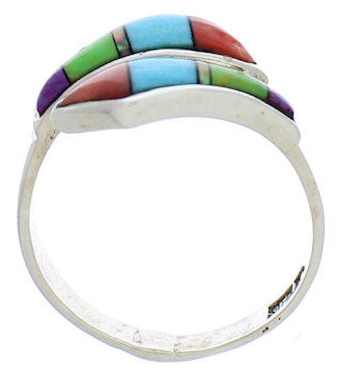 Authentic Sterling Silver Multicolor Inlay Ring Size 7-1/2 VX36432