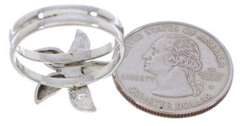 Turquoise Southwestern Silver Flower Ring Size 8-3/4 FX22205