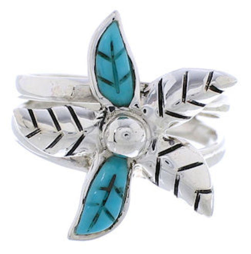 Southwestern Turquoise Silver Flower Ring Size 5-3/4 FX22206