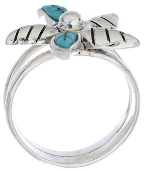 Southwest Turquoise Sterling Silver Flower Ring Size 8-1/4 FX22209