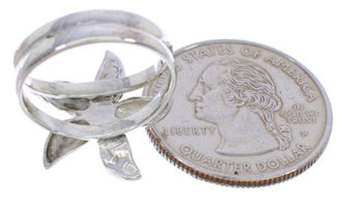 Southwestern Turquoise Silver Flower Ring Size 5-3/4 FX22206