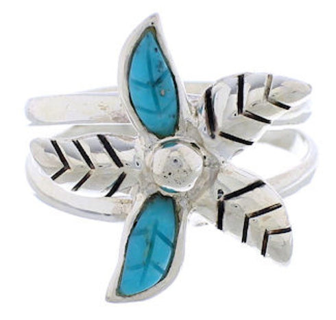 Turquoise Silver Flower Ring Size 8-1/2 FX22213