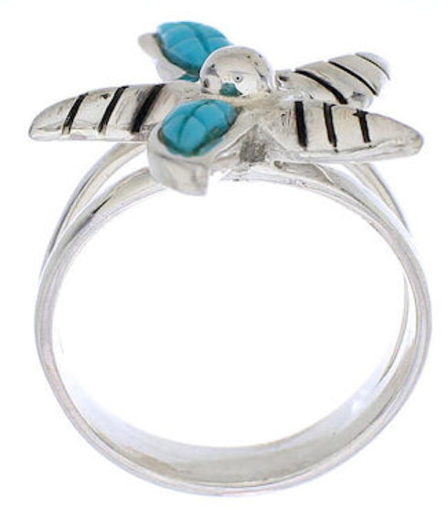 Turquoise Inlay Flower Genuine Silver Ring Size 5-1/4 FX22567