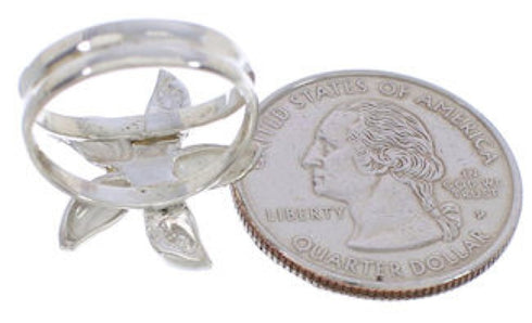 Turquoise Inlay Flower Genuine Silver Ring Size 5-1/4 FX22567