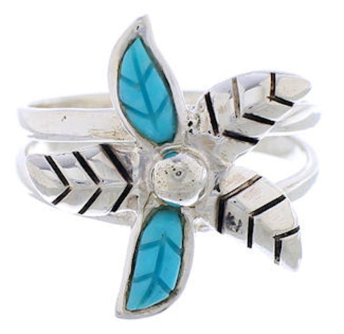 Southwest Flower Turquoise Silver Ring Size 6 FX22231