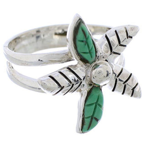 Silver Southwest Turquoise Flower Ring Size 5-3/4 FX22256