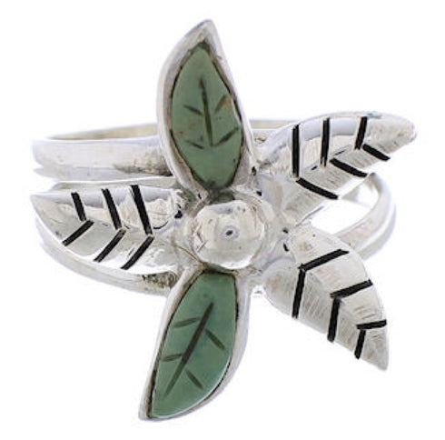 Turquoise Silver Southwest Flower Ring Size 6-1/4 FX22285