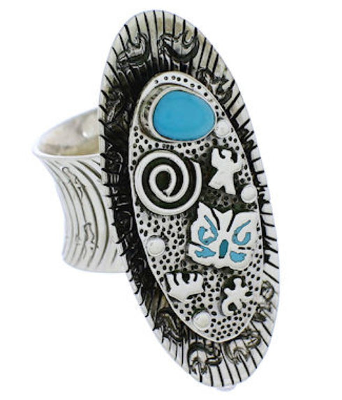 Silver Southwest Turquoise Butterfly Bear Ring Size 8-1/2 PX41321