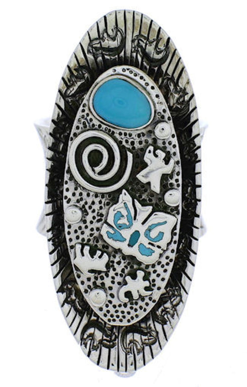 Silver Bear Butterfly Jewelry Turquoise Ring Size 4-3/4 PX41316