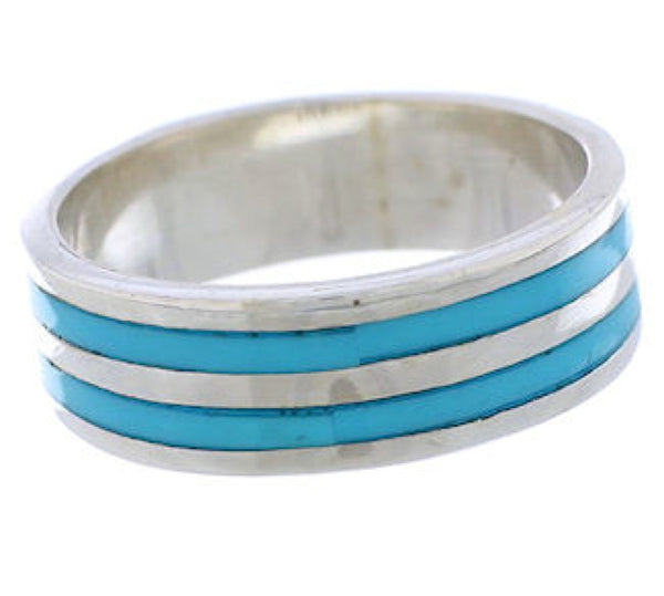 Silver And Turquoise Inlay Ring Band Size 6-3/4 UX35367